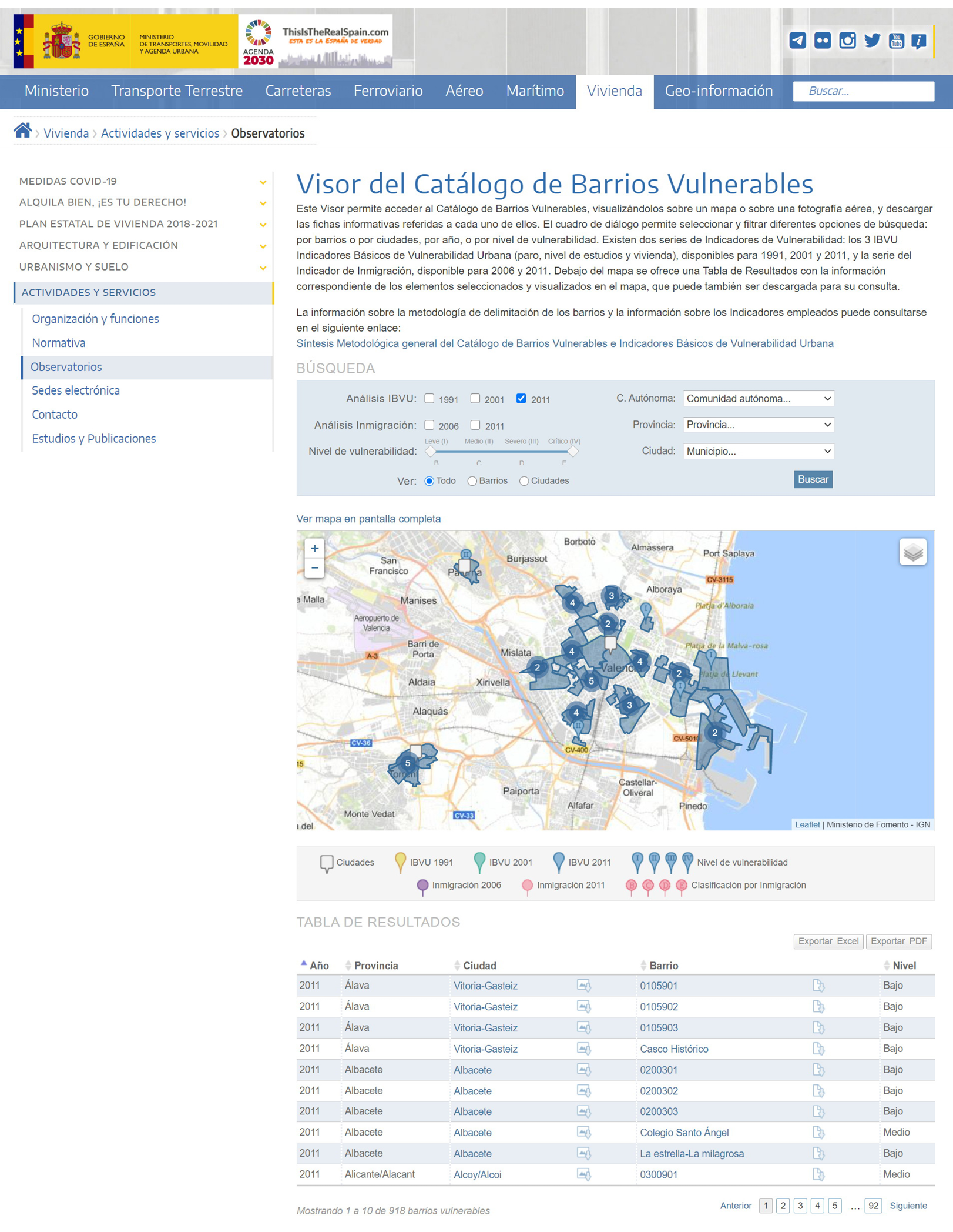 Fig. 13/ Visor del Catálogo de Barrios Vulnerables.