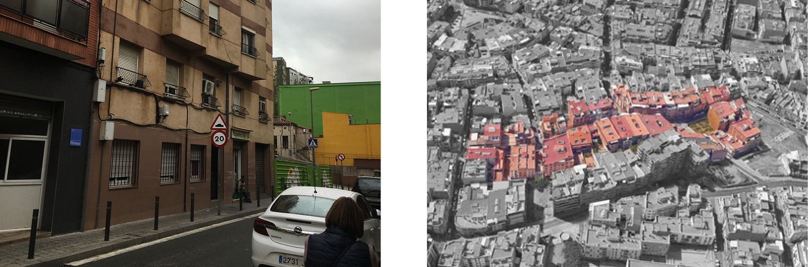 Fig.1 / Tipología de edificaciones existentes y vista general del ámbito.